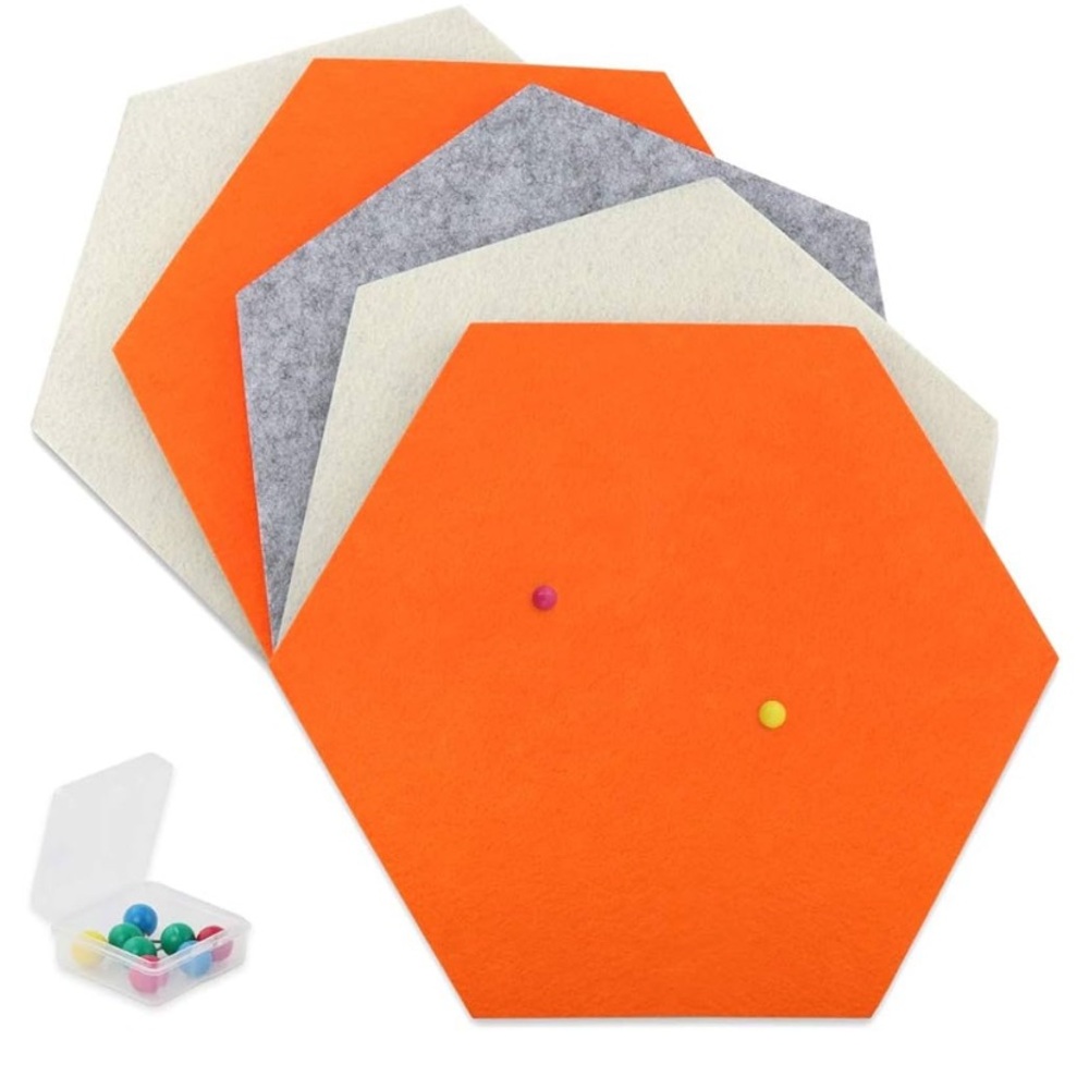 NWT felt hexagonal modular configurable bulletin board Orange ivory gray - Picture 2 of 12